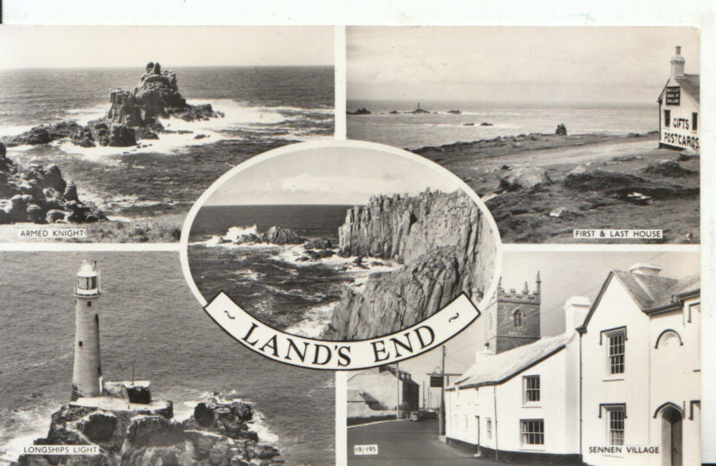 Cornwall Postcard: Land's End Multi View Coastal Cliffs Sennen Church RPPC  9032A