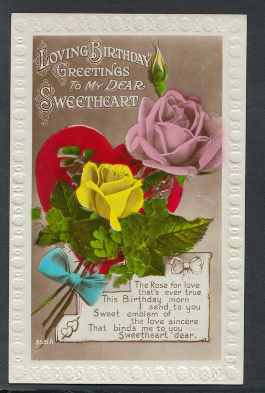 Greetings Postcard - Loving Birthday Greetings To My Dear Sweetheart  T9631