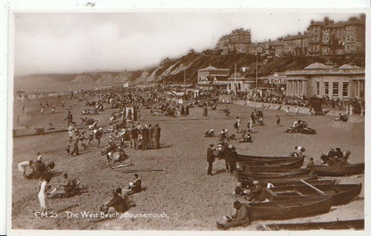 Dorset Postcard: The West Beach Bournemouth Coastal Crowds RPPC  U1098