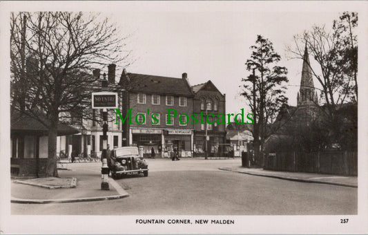 London Postcard: New Malden Fountain Corner High Street Shops Car View RT3