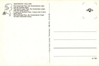 Music Postcard - Amsterdam / Holland - The Barrel-Organ Pipo   RRR392