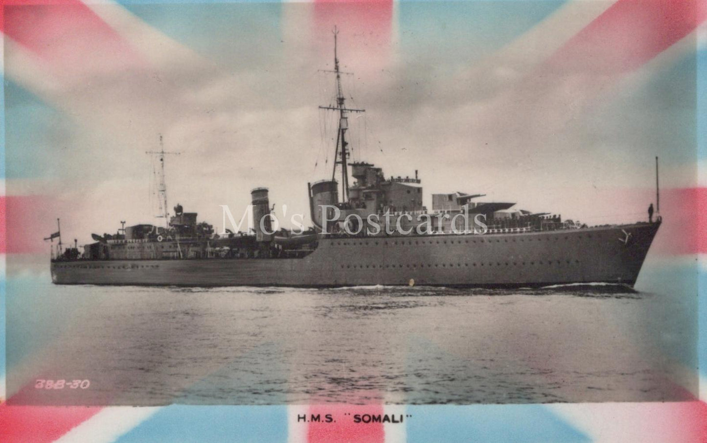 Naval History Postcard - H.M.S. Somali, Tribal-Class Destroyer, Union Jack XT72