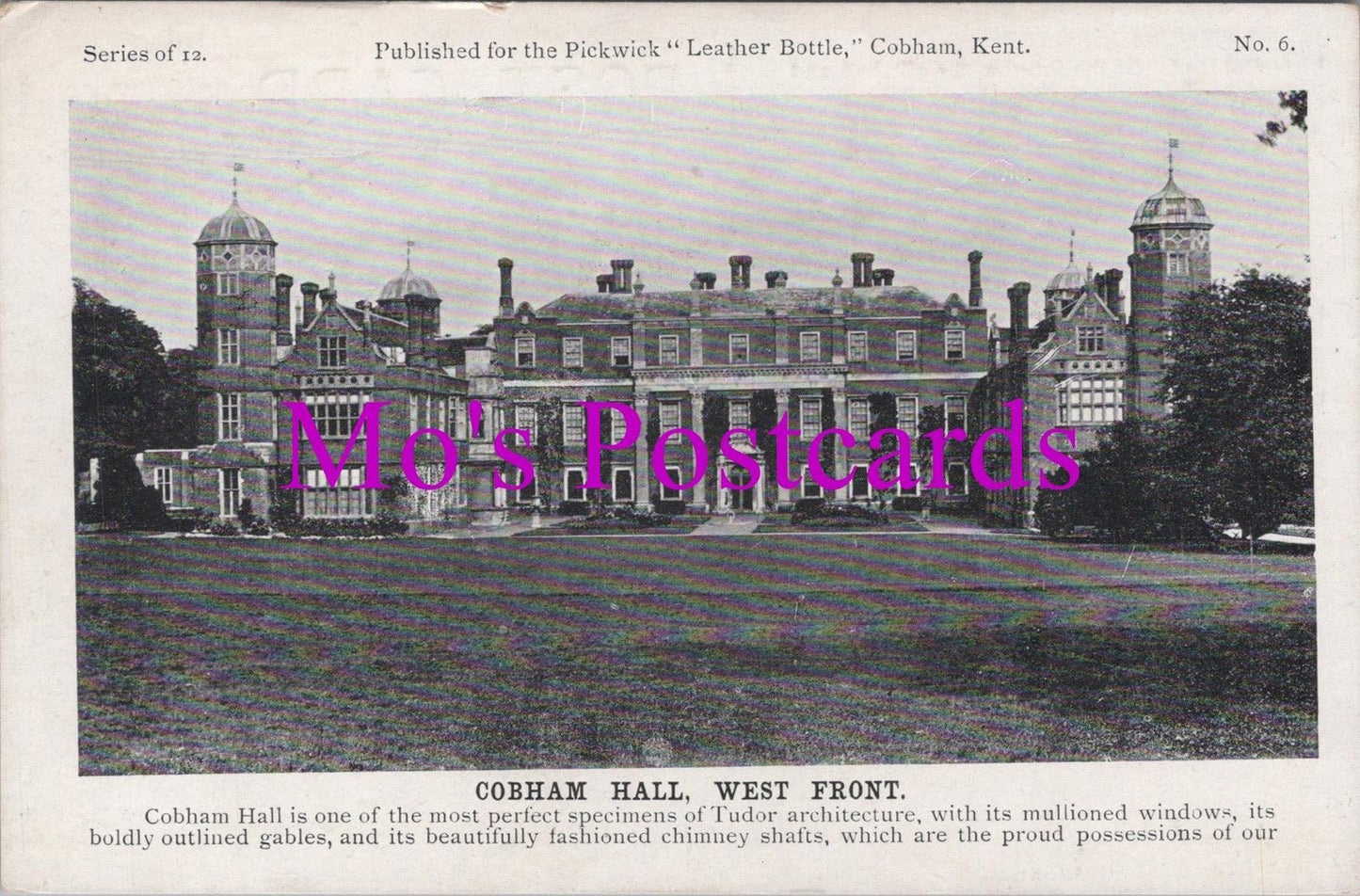 Kent Postcard - Cobham Hall, West Front, Pickwick "Leather Bottle" HM504