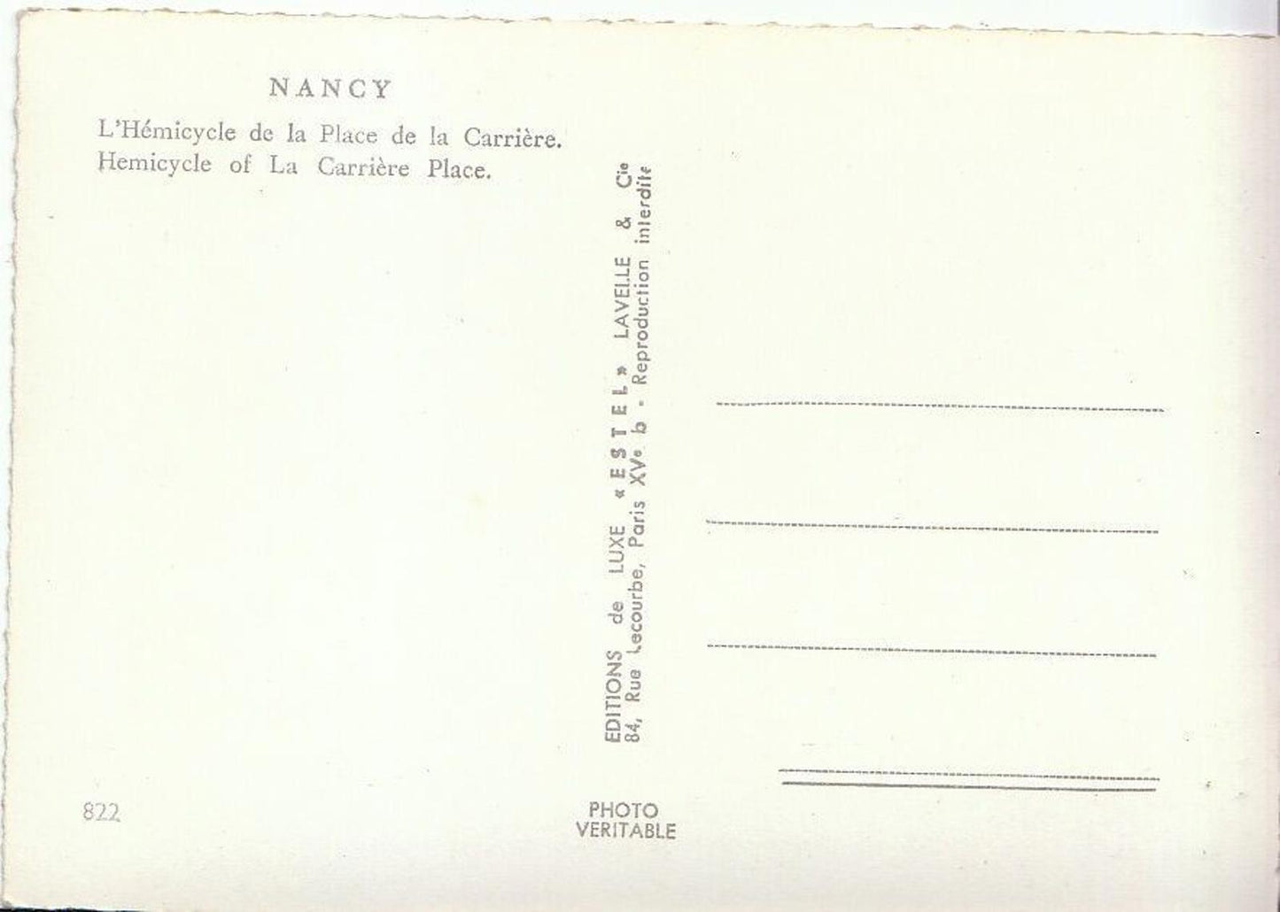 France Postcard - Nancy - Hemicycle of La Carriere Place   EE942