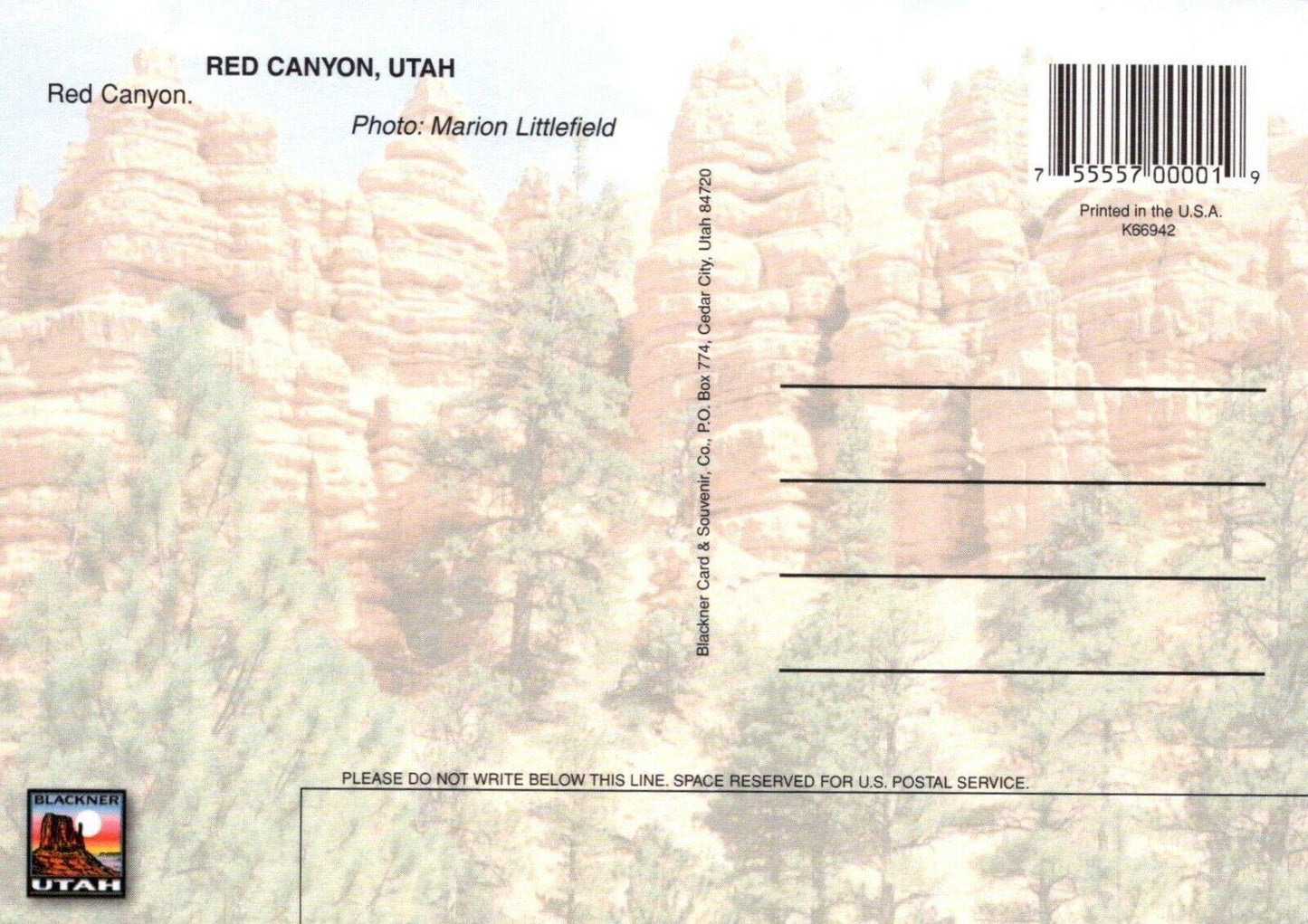 America Postcard - Red Canyon , Utah RRR255