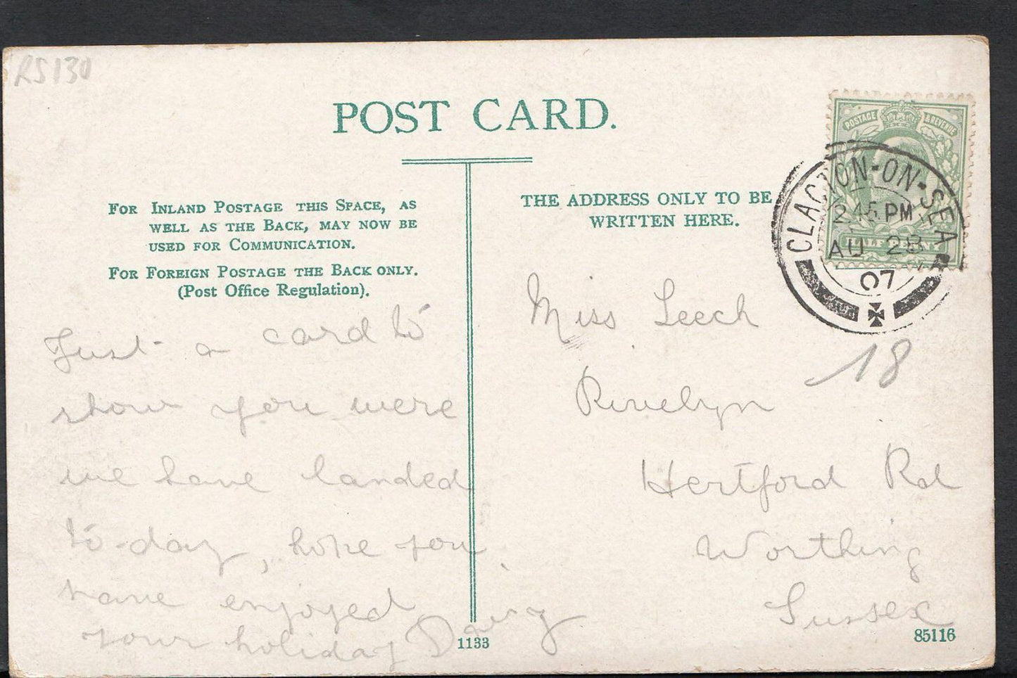 Essex Postcard - Clacton-On-Sea, Christchurch   RS130