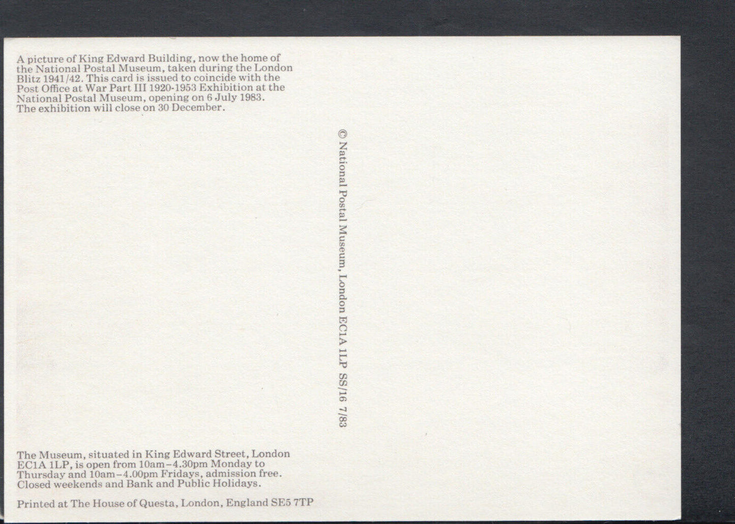 Postal History Postcard - King Edward Building During The London Blitz  T7570
