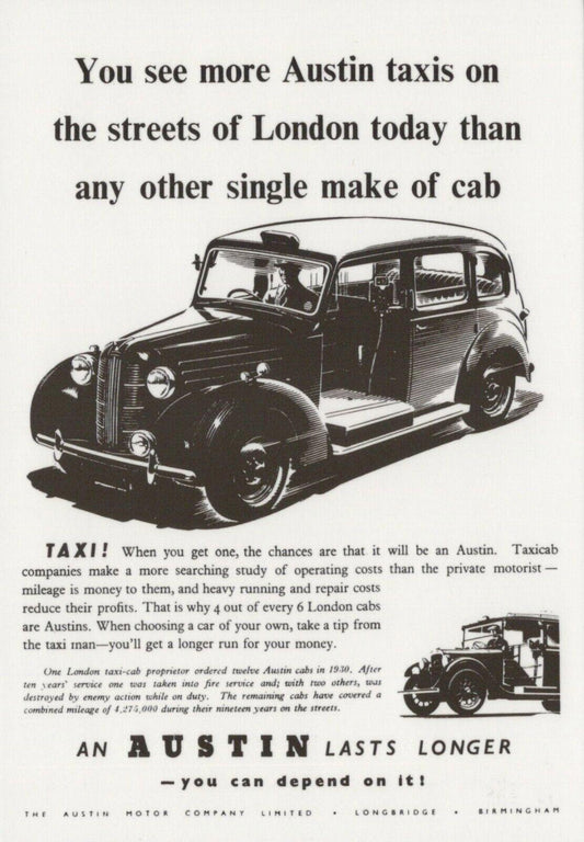 Advertising Transport Postcard - Austin Taxi - London Taxi's   RRR79