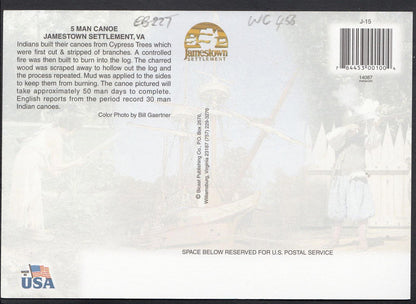 America Postcard - 5 Man Canoe, Jamestown Settlement, Virginia  WC456