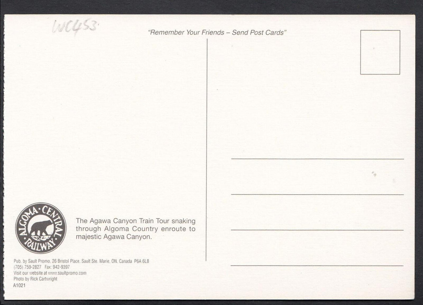 Canadian Railway Postcard - The Agawa Canyon Train Tour, Algoma Country  WC453