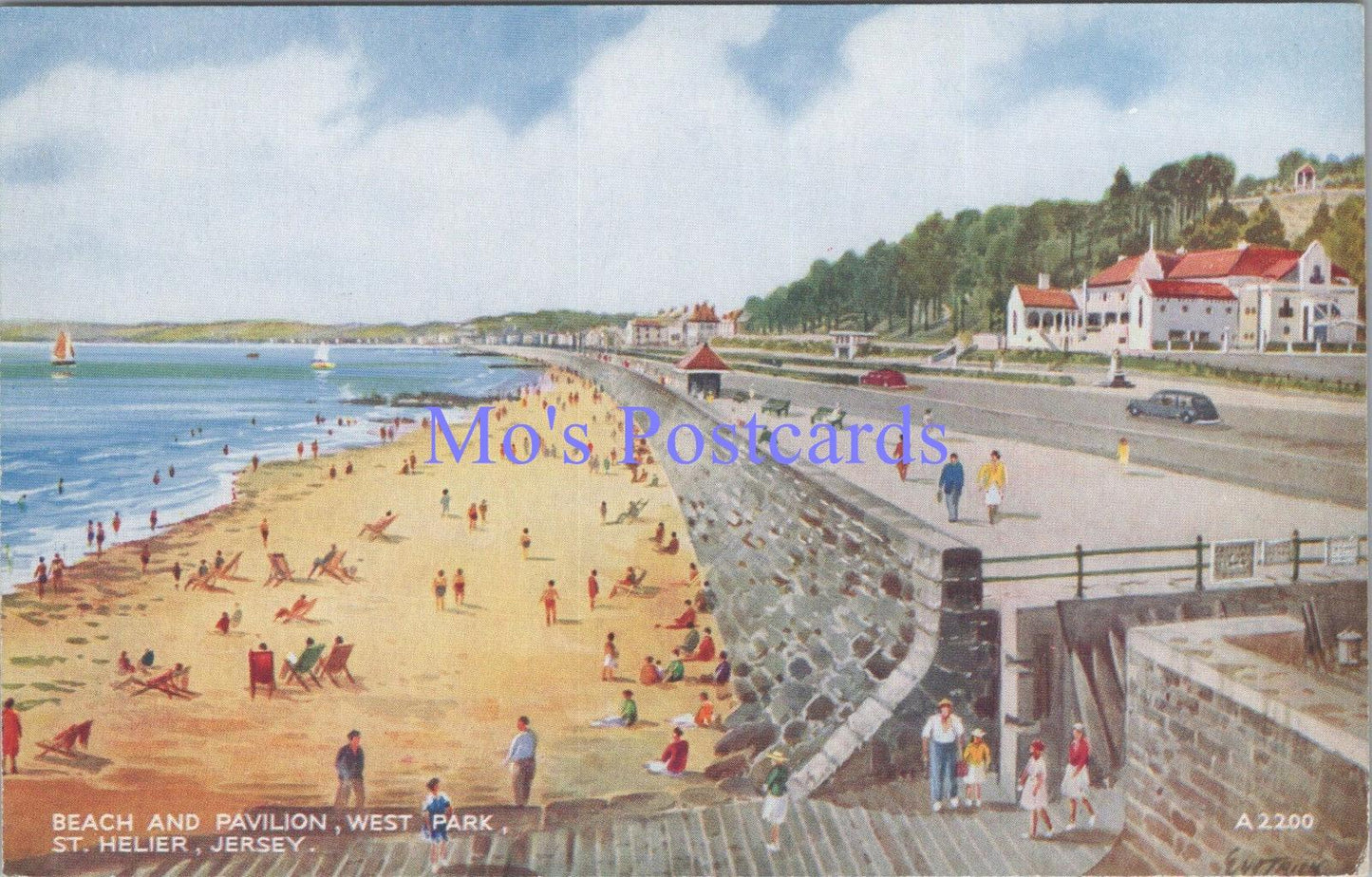 Jersey Postcard - St Helier Beach and Pavilion, West Park. Art Colour DC2001