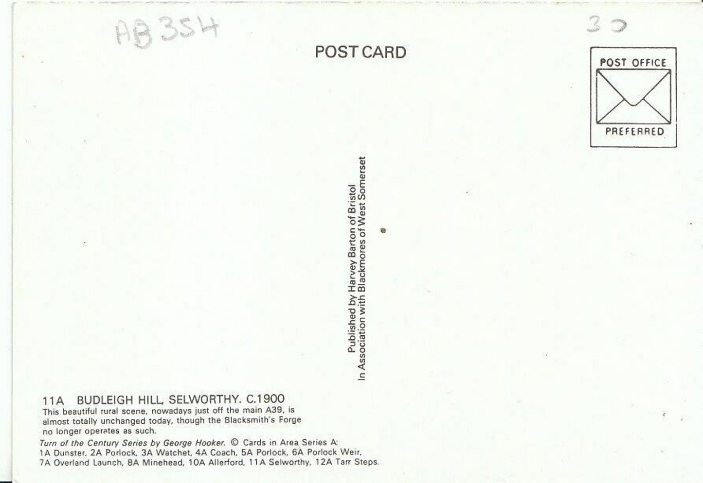 Somerset Postcard - Budleigh Hill, Selworthy c1900   AB354