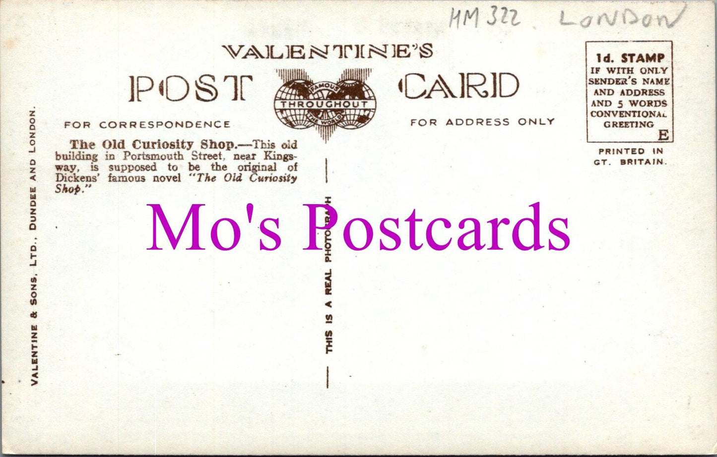 London Postcard - The Old Curiosity Shop, Real Photo  HM322