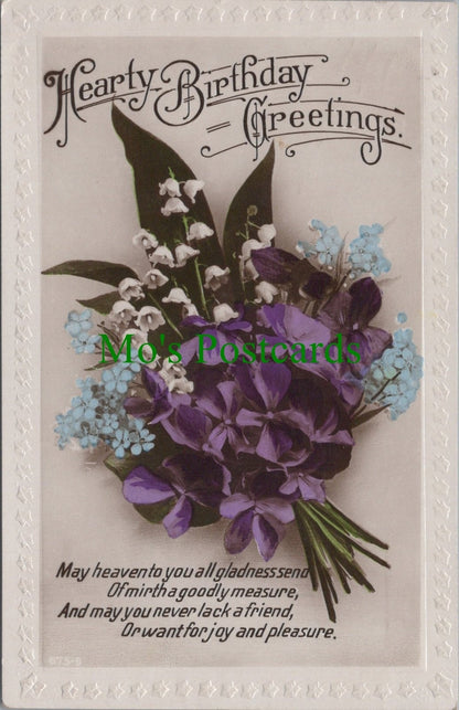 Violets Lilies Of The Valley Forget-Me-Nots Floral Birthday Greetings Postcard RS30584