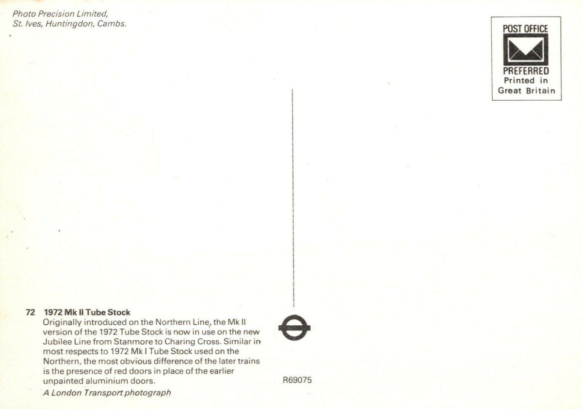 Railway Postcard: Underground Train, 1972 Mk II Tube Stock  RRR1018