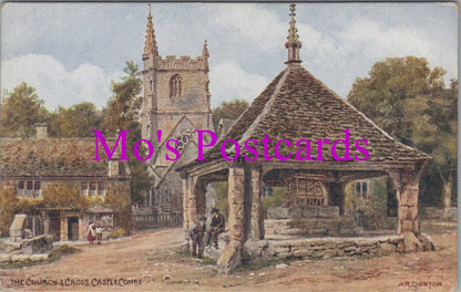 Wiltshire Postcard - Castle Combe, The Church & Cross. Artist A.R.Quinton  HM697