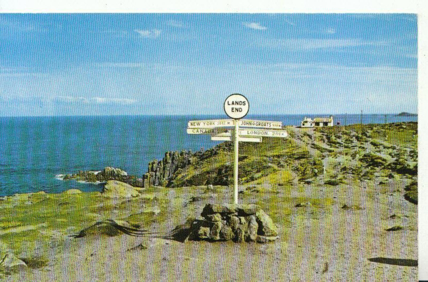 Cornwall Postcard: Famous Signpost At Land's End, Coastal Cliffs View 1970s 10110A
