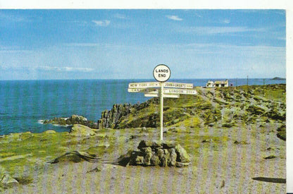 Cornwall Postcard: Famous Signpost At Land's End, Coastal Cliffs View 1970s 10110A