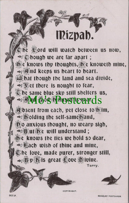 Greetings Postcard - Mizpah - Religious Text - Terry RS30558