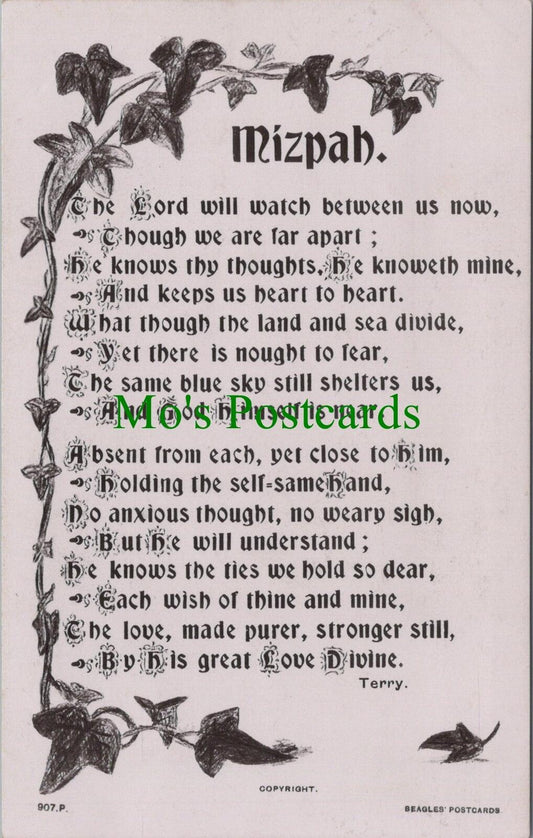 Greetings Postcard - Mizpah - Religious Text - Terry RS30558