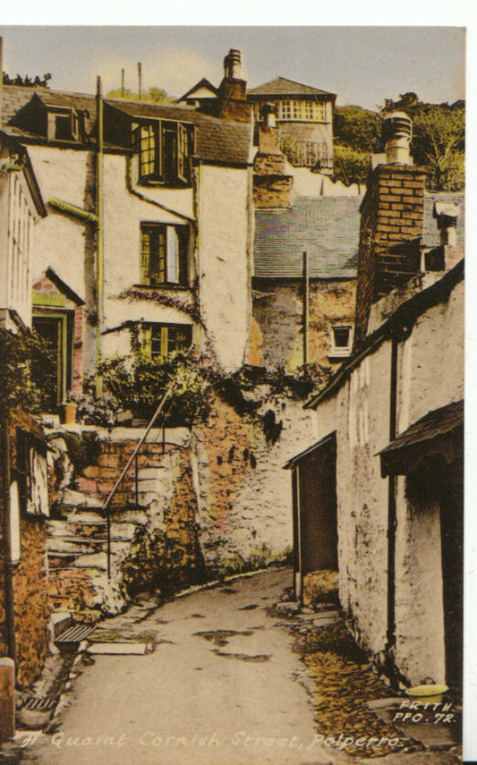 Cornwall Postcard: Polperro Bay Tree Cottage Quaint Street Scene 15860A