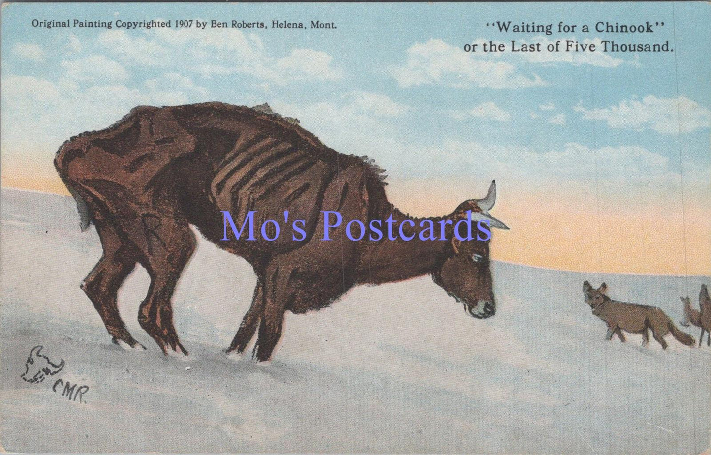 Animal Art Postcard - Artist Charles.M.Russell  "Waiting For a Chinook" DC2128