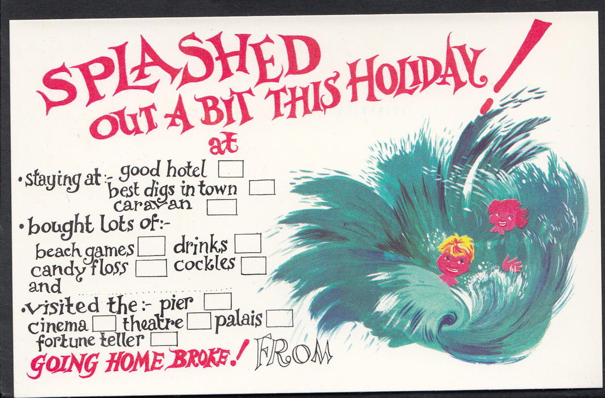 Comic Postcard: Humour Holiday Splashed About Water Wave 1970's RS41576