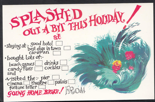 Comic Postcard: Humour Holiday Splashed About Water Wave 1970's RS41576