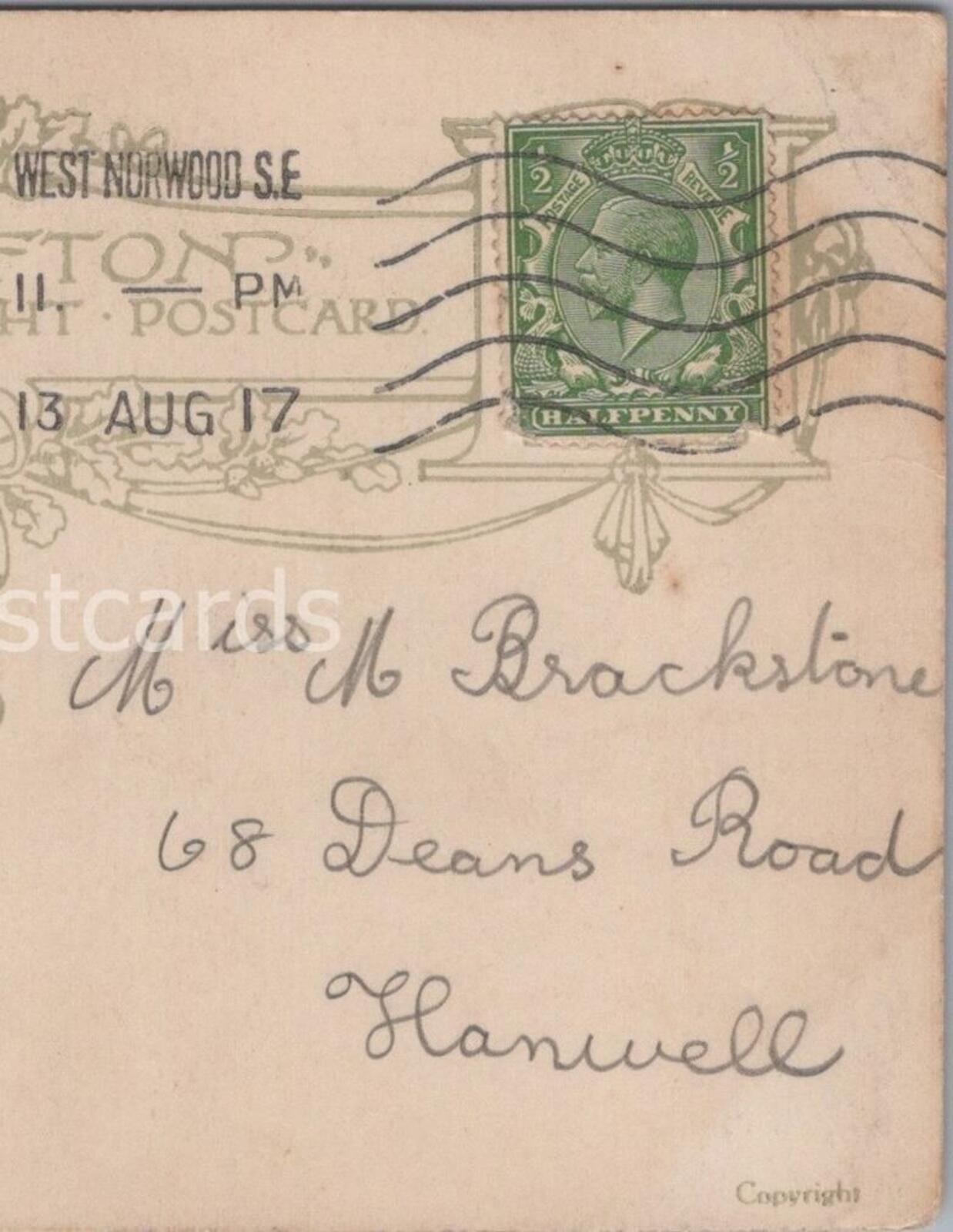 Brackstone: 68 Deans Road, Hanwell, Middlesex, 1917 - HX17