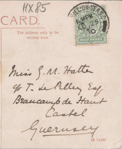 Hatten: c/o T. Le Pelley Esq., Beaucamp de Haut, Castel, Guernsey, Channel Islands, 1910 - HX85