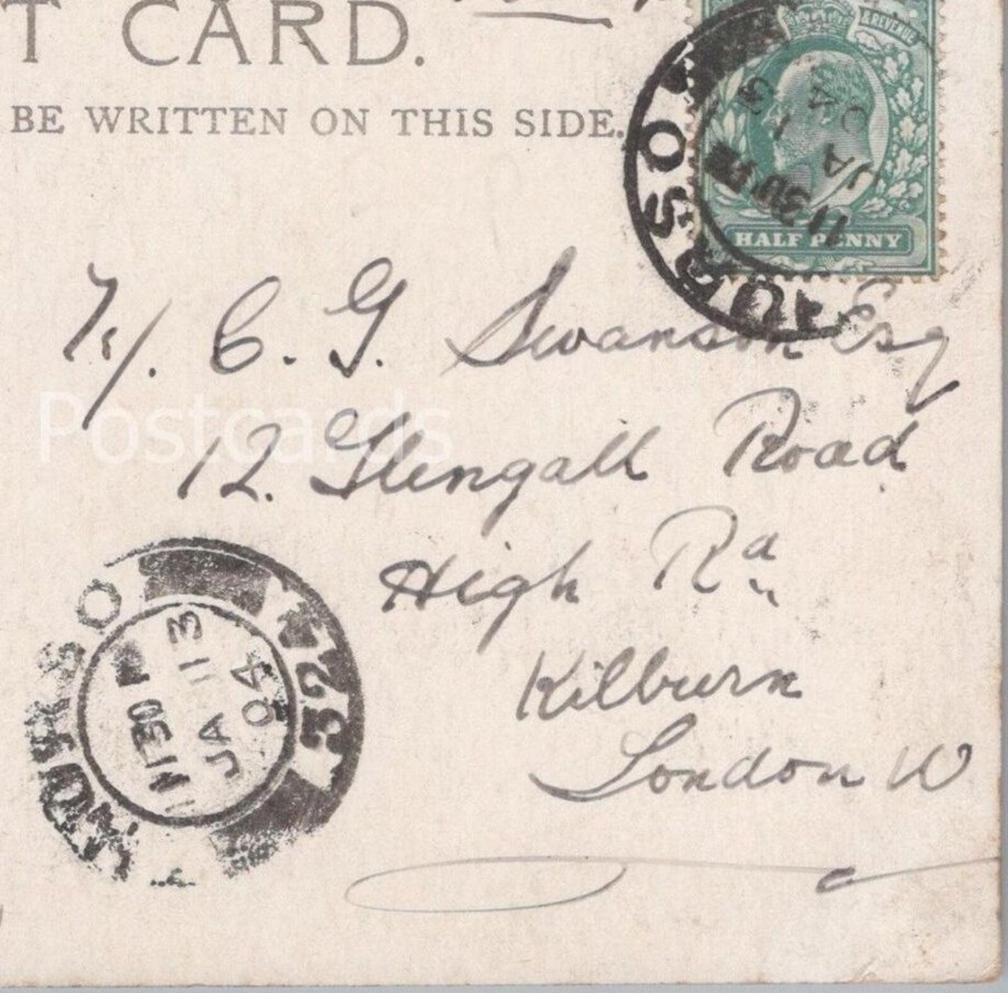 Swanson: 12 Glengall Road, High Road, Kilburn, London - 1904 - HX35