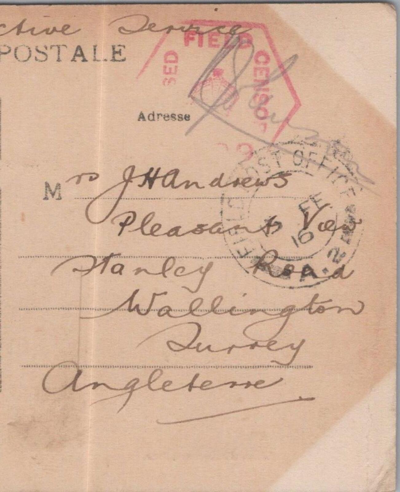 Andrews: Pleasant View, Stanley Road, Wallington, Surrey, England - 1916 - HX62