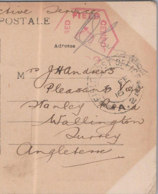 Andrews: Pleasant View, Stanley Road, Wallington, Surrey, England - 1916 - HX62