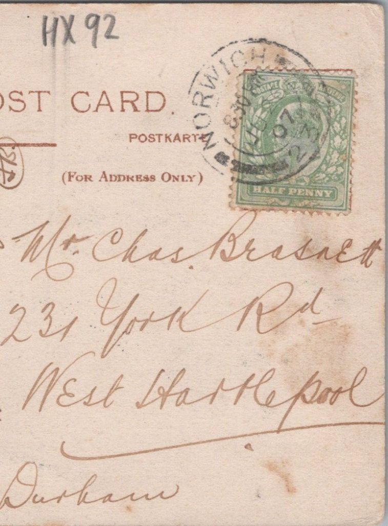 Brasnett: 231 York Road, West Hartlepool, Co Durham, 1907 - HX92
