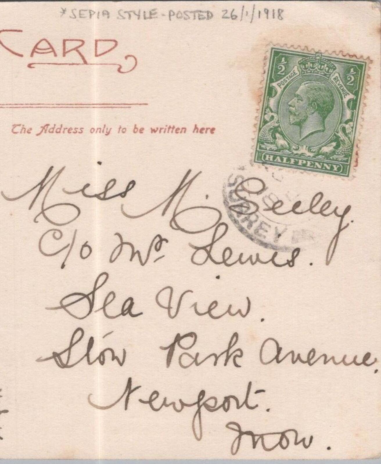 Seeley: c/o Mr Lewis, Sea View, Stow Park Avenue, Newport, Monmouthshire HX58