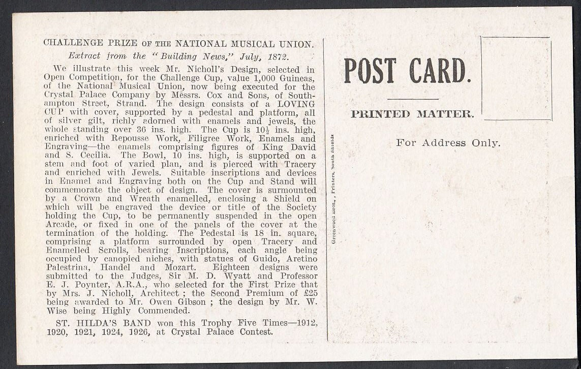 Music Postcard - The 1000 Guinea's Trophy, Prize of National Musical Union C1305