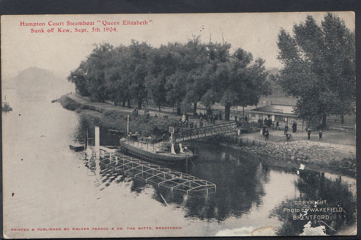 Middlesex Postcard-Hampton Court Steamboat "Queen Elizabeth", Sunk Off Kew DP842