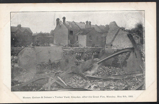 Surrey Postcard - Godson & Dobson's Timberyard Fire Croydon 1905 - B631