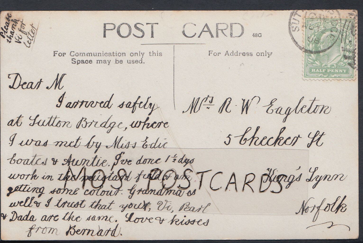 Lincolnshire Postcard - Bridge Road, Sutton Bridge    RT418