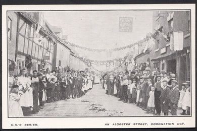 Warwickshire Postcard - An Alcester Street - Coronation Day 1321