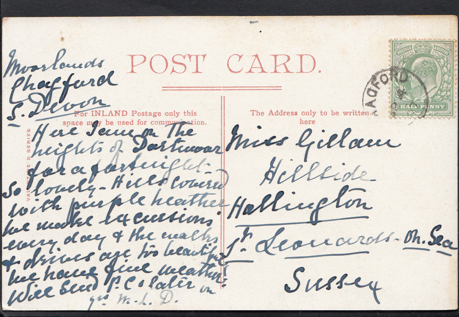 Devon Postcard - Wallabrook Bridge, Dartmoor     RT1203