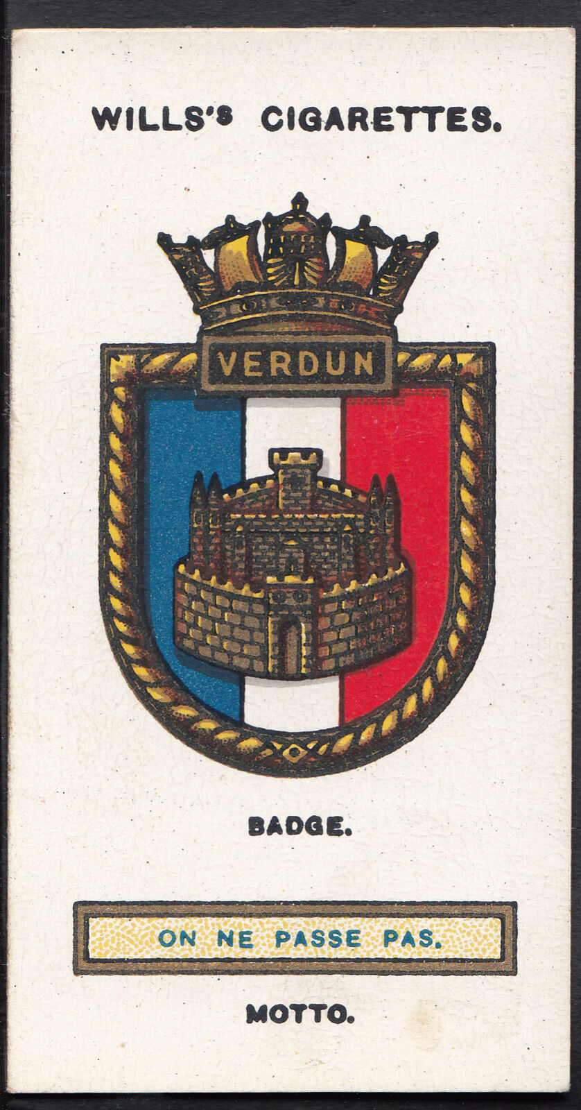 Wills Cigarette Card - Ships Badges Card No 30 - Verdun