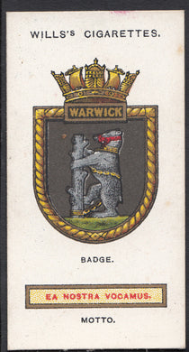 Wills Cigarette Card - Ships Badges Card No 36 - Warwick