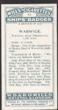 Load image into Gallery viewer, Wills Cigarette Card - Ships Badges Card No 36 - Warwick
