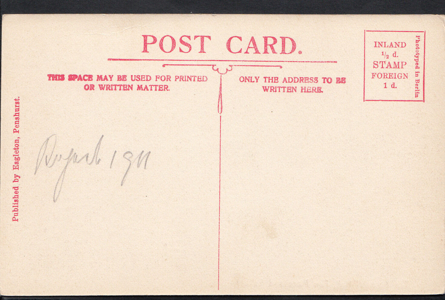 Kent Postcard - The Baronial Hall, Fire Place and Gallery, Penshurst    RT166