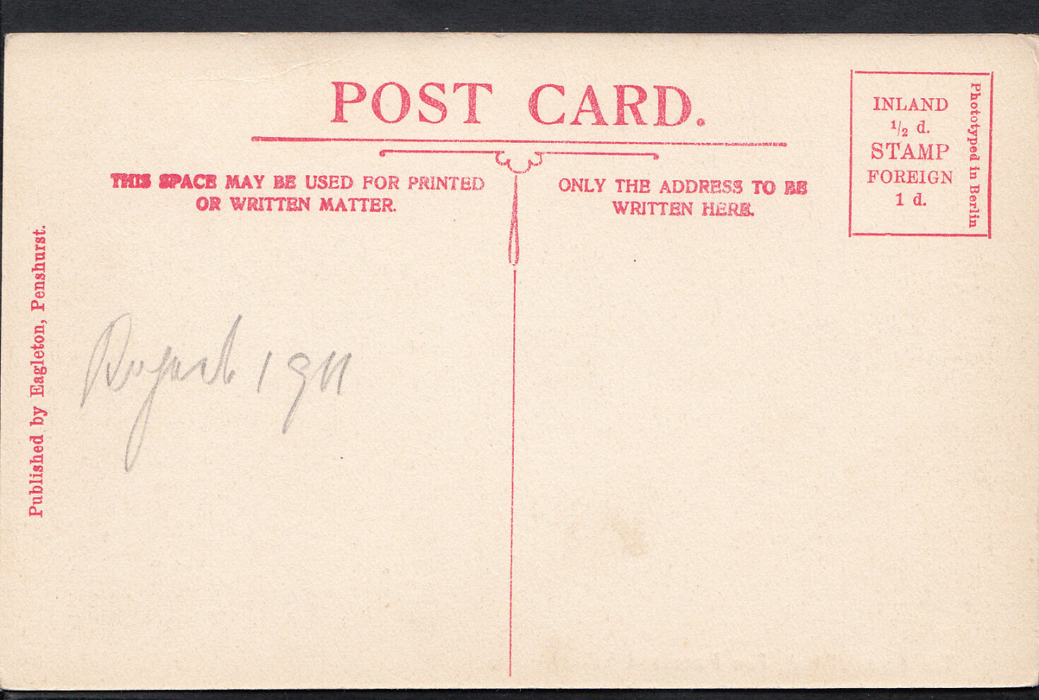 Kent Postcard - The Baronial Hall, Fire Place and Gallery, Penshurst    RT166