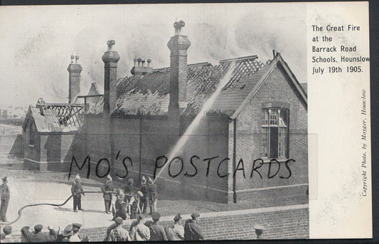 Middlesex Postcard - The Great Fire at The Barrack Road Schools, Hounslow A7000