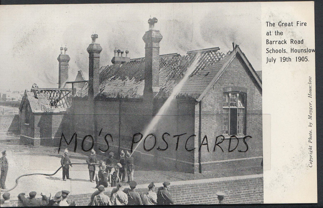 Middlesex Postcard - The Great Fire at The Barrack Road Schools, Hounslow A7000