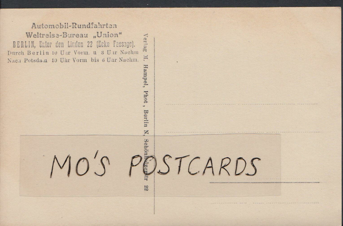 Germany Postcard - Berlin - Automobil-Rundfahrten Weltreise-Bureau Union DR294