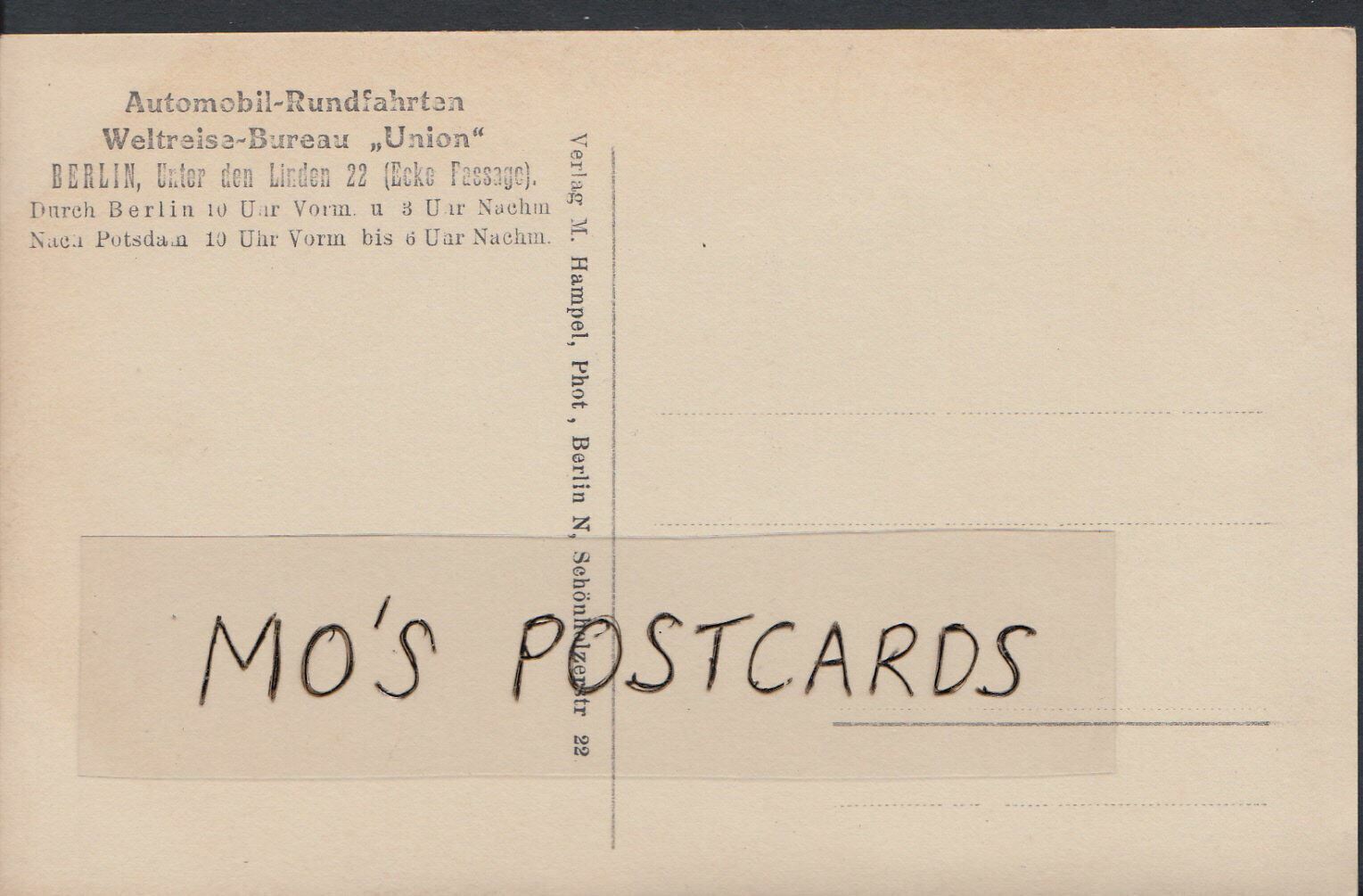 Germany Postcard - Berlin - Automobil-Rundfahrten Weltreise-Bureau Union DR294